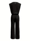Model wearing the Newness Effortless Chic Sleeveless Wide Leg Set a stylish and comfortable two piece outfit featuring a sleeveless top and wide leg pants in luxurious polyester
