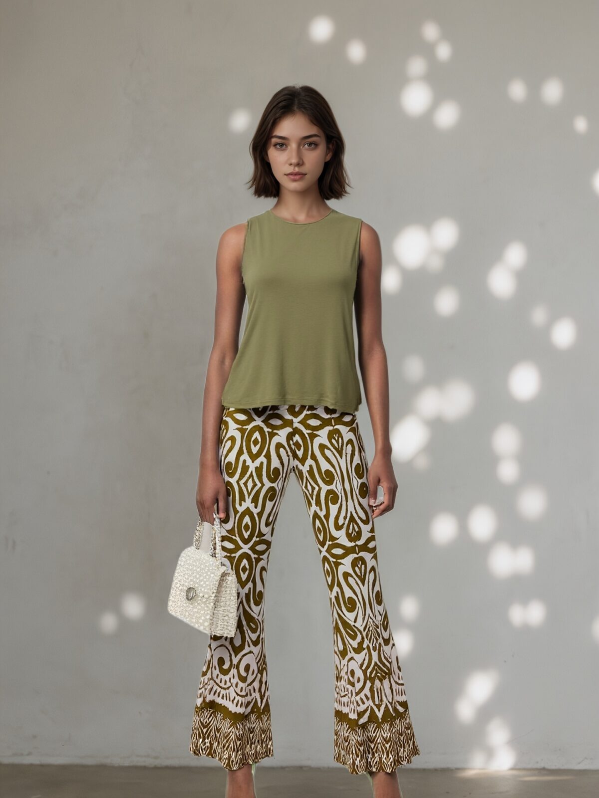 Effortlessly chic Oasis Escape Geometric Two Piece Set in a flattering silhouette perfect for a summer getaway Model wears a matching geometric print top and bottom