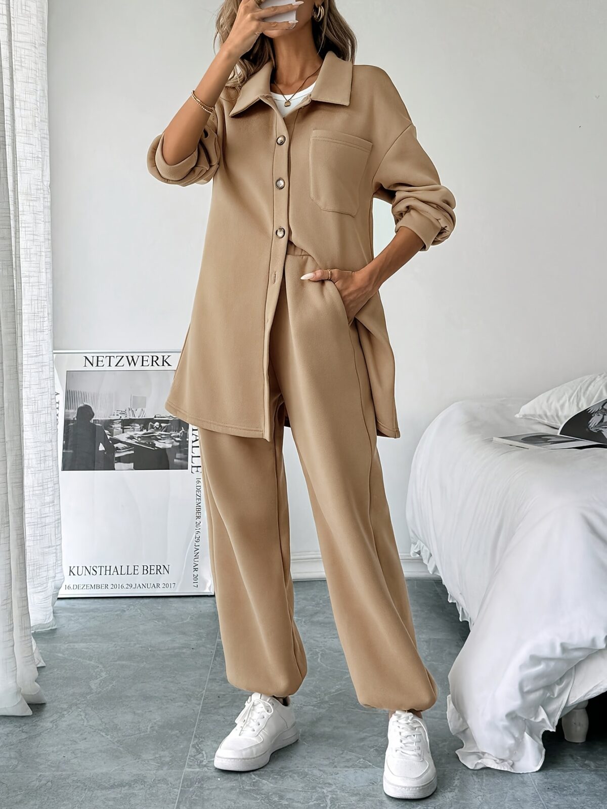 Effortless Chic Casual Pants Set in soft polyester Flattering wide leg pants and a coordinating top for unparalleled comfort and style