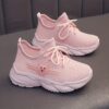 Adorable Tiny Treads girls knitted sneakers in sizes 2 6 featuring a breathable knit upper lightweight PVC sole and fun cartoon pattern Perfect for active play and everyday wear