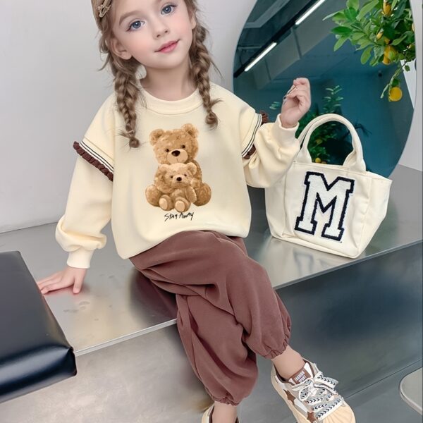 Newness girls teddy bear set Soft pink sweatshirt and pants loose fit perfect for cuddles and playtime