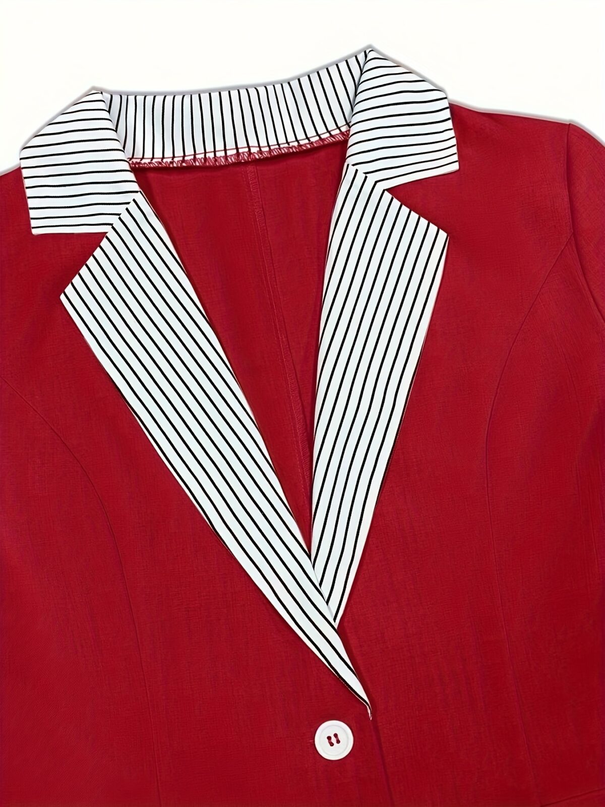 Stylish womens red and white striped blazer perfect for casual or office wear Features a single button closure and a flattering regular fit