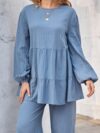 Newness Dahlia Ruffled Two Piece Set A stylish and comfortable two piece outfit featuring a ruffled design