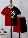 Adorable boy wearing a trendy color block set perfect for playtime school or any casual occasion The outfit features vibrant colors and a comfortable soft fabric