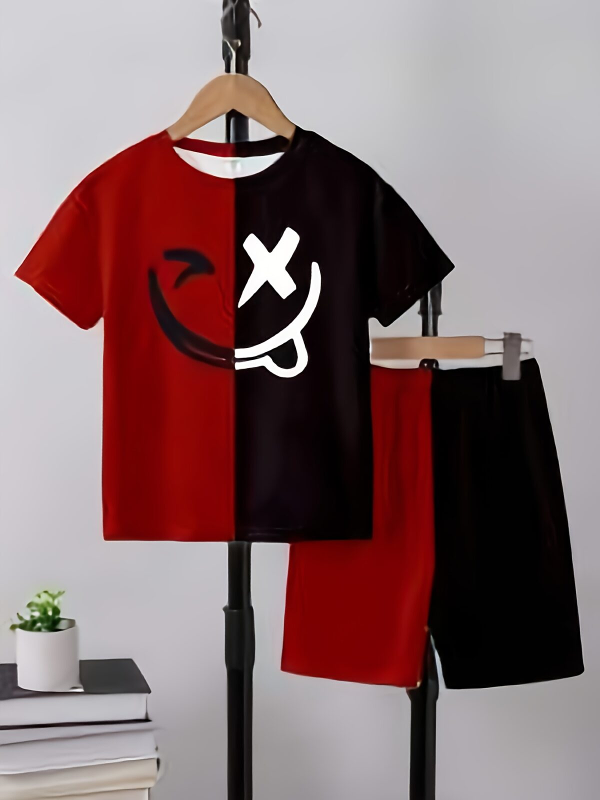 Adorable boy wearing a trendy color block set perfect for playtime school or any casual occasion The outfit features vibrant colors and a comfortable soft fabric