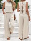 The Newness Riviera Navy Two Piece Set A stylish and comfortable navy blue two piece outfit perfect for spring and summer The image shows a model wearing the complete set