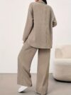 Beige Minimalist Casual Two Piece Set A stylish and comfortable beige jacket and pants set perfect for fall and winter Model showcases effortless chic