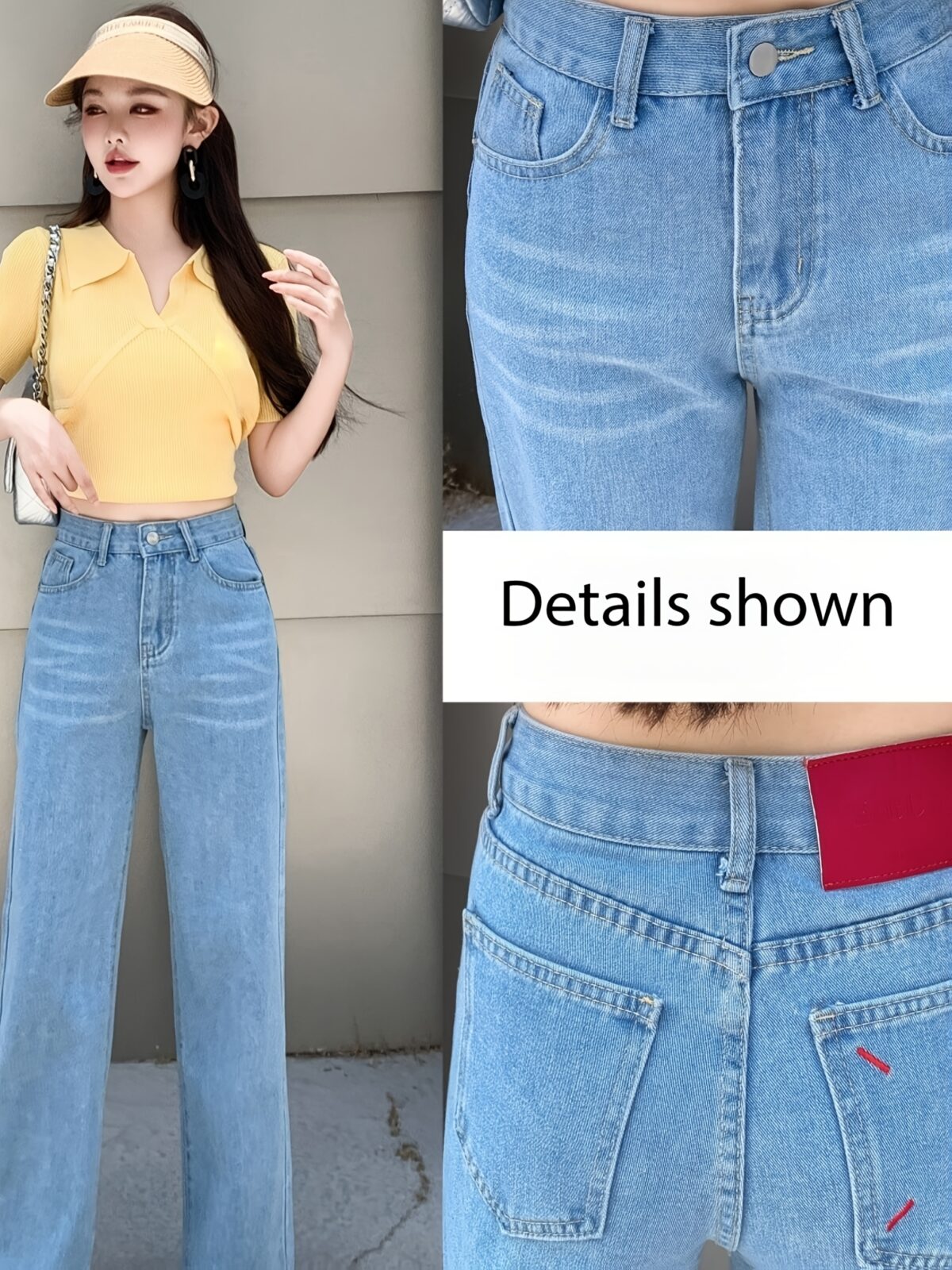 Glacier blue embroidered wide leg jeans from Newness showcasing intricate embroidery and a flattering wide leg silhouette