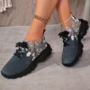 Womens Breathable Floral Print Sneakers by Newness Comfortable knit fabric with floral pattern showcasing the EVA sole for added comfort