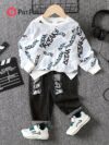 Stylish and comfortable boys two piece casual set perfect for adventure Featuring a fun print ideal for everyday wear and outdoor play