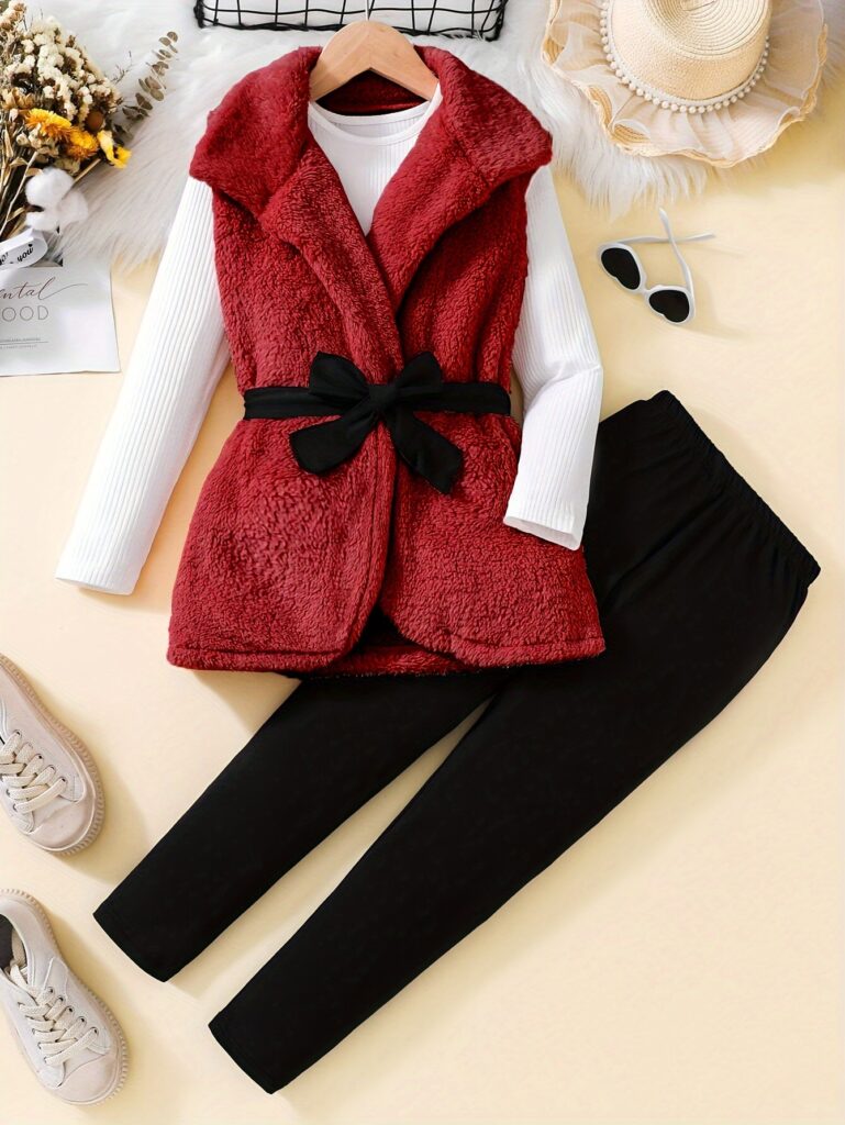 Newness girls' casual pant set in soft knit fabric; three pieces in a stylish, comfortable design.