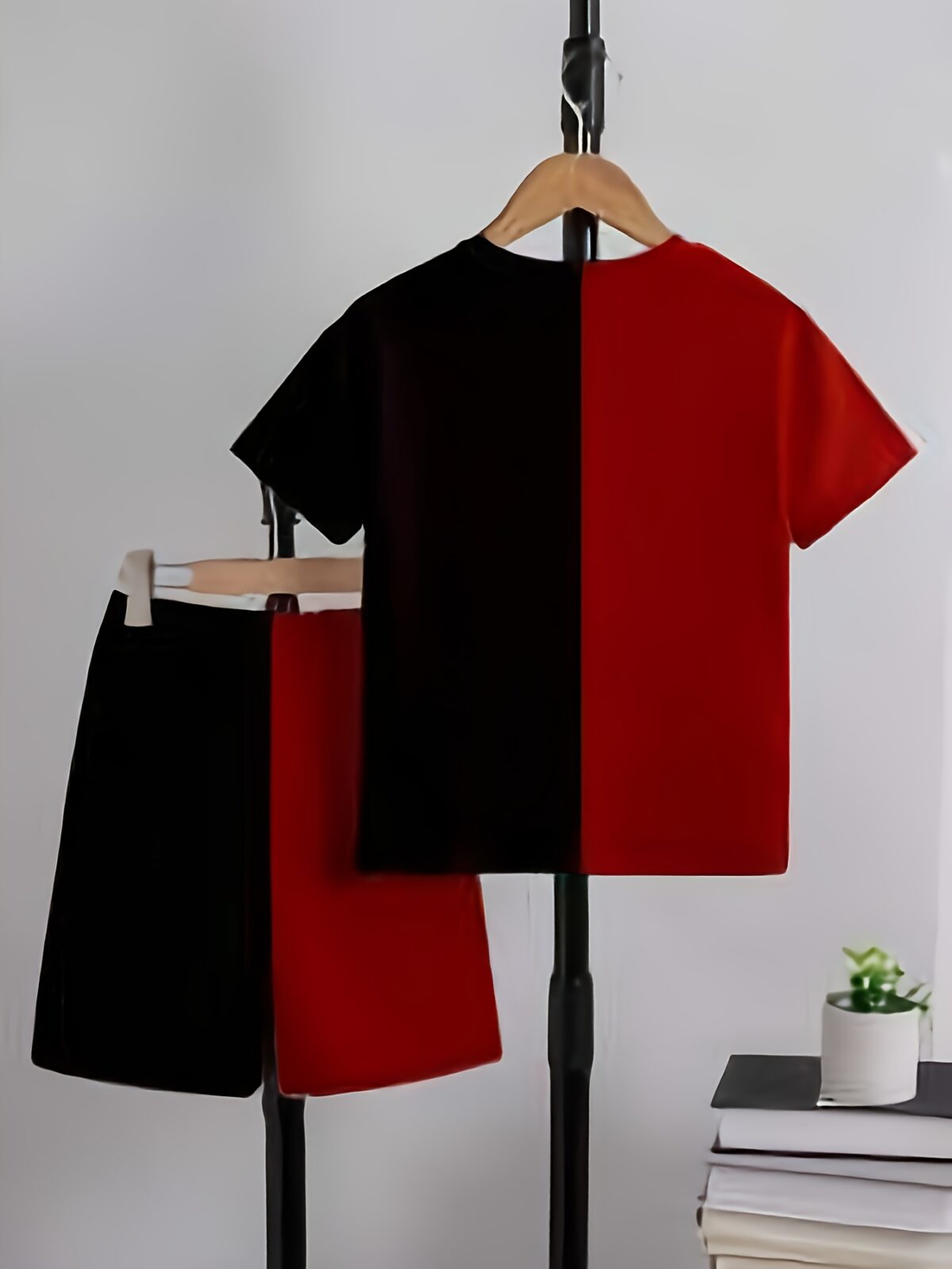 Adorable boy wearing a trendy color block set perfect for playtime school or any casual occasion The outfit features vibrant colors and a comfortable soft fabric