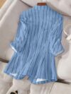 Spring Breeze Womens Light Blue  White Striped Elegant Tailored Blazer A stylish and versatile blazer perfect for spring summer and fall Flattering light blue and white stripes tailored fit for both casual and formal occasions