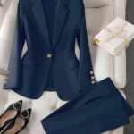 Navy blue womens business blazer Corporate Chic style versatile for office formal events or casual wear