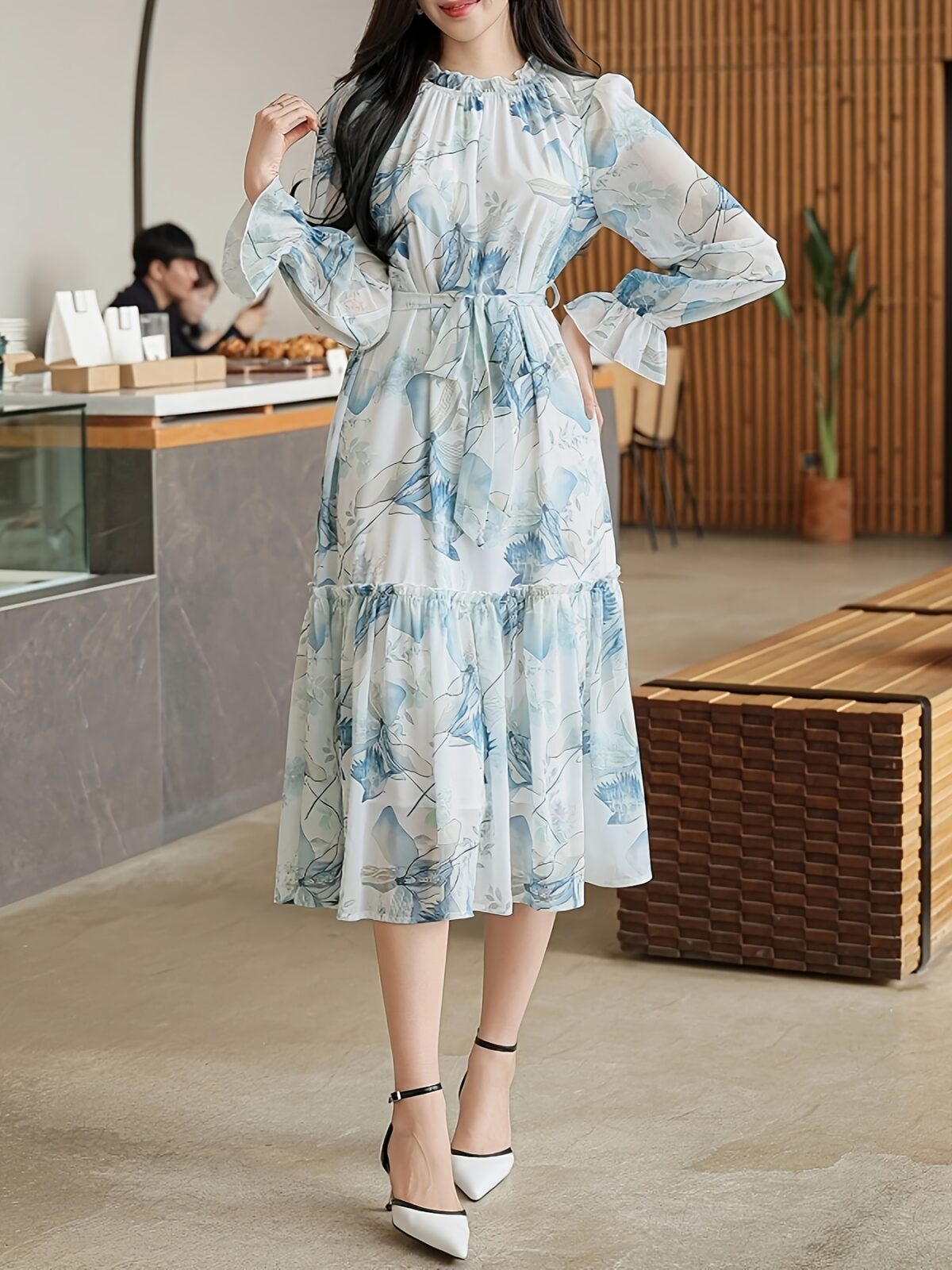 Effortlessly elegant Azure Bloom floral print dress perfect for summer events