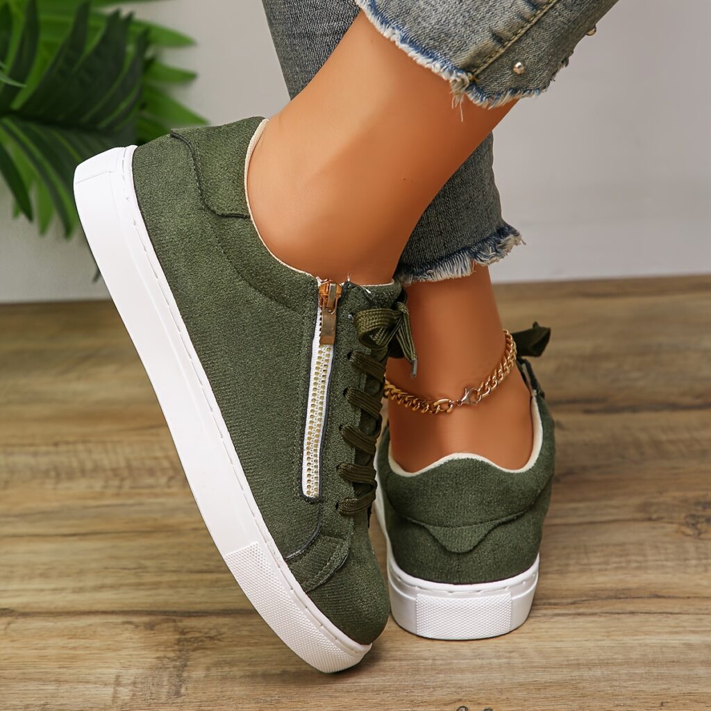 Newness Effortless Chic Green Flannel Sneakers: Breathable and comfortable green flannel sneakers, perfect for everyday wear. Showcasing stylish design and superior comfort.