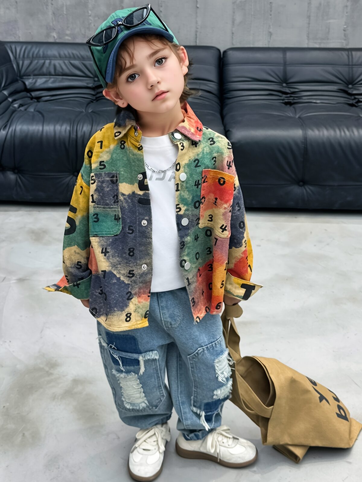 Stylish boys two piece outfit ripped denim jeans and a casual shirt perfect for outdoor play Newness