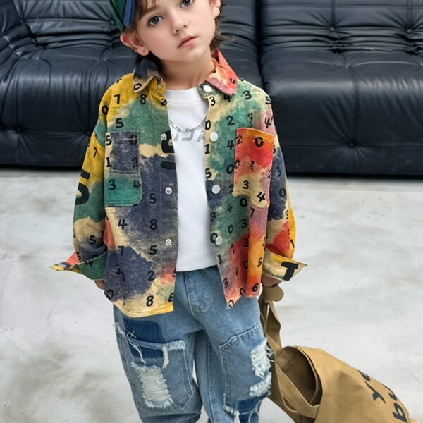 Stylish boys two piece outfit ripped denim jeans and a casual shirt perfect for outdoor play Newness