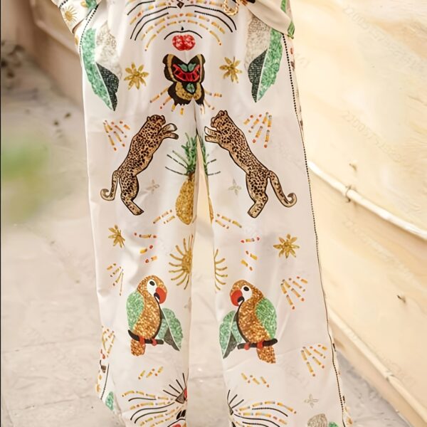 Embrace effortless chic in the Newness Escape to Paradise Tropical Print Pantsuit This vibrant pantsuit perfect for vacations and summer days features a stunning tropical print