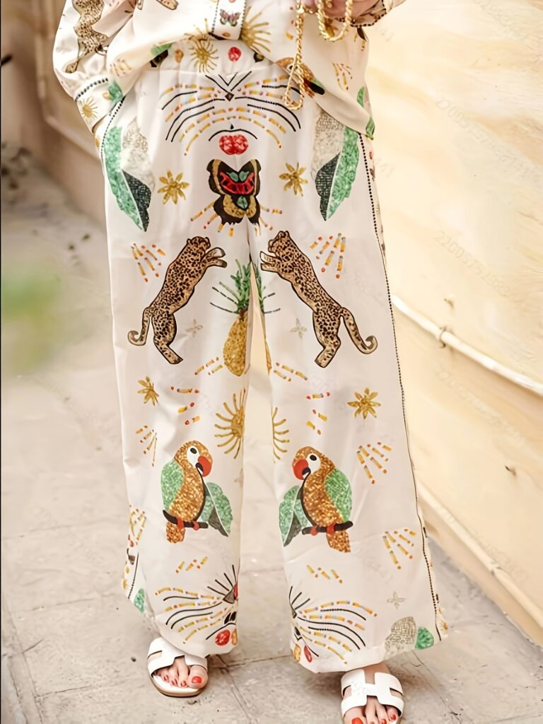 Embrace effortless chic in the Newness Escape to Paradise Tropical Print Pantsuit. This vibrant pantsuit, perfect for vacations and summer days, features a stunning tropical print.