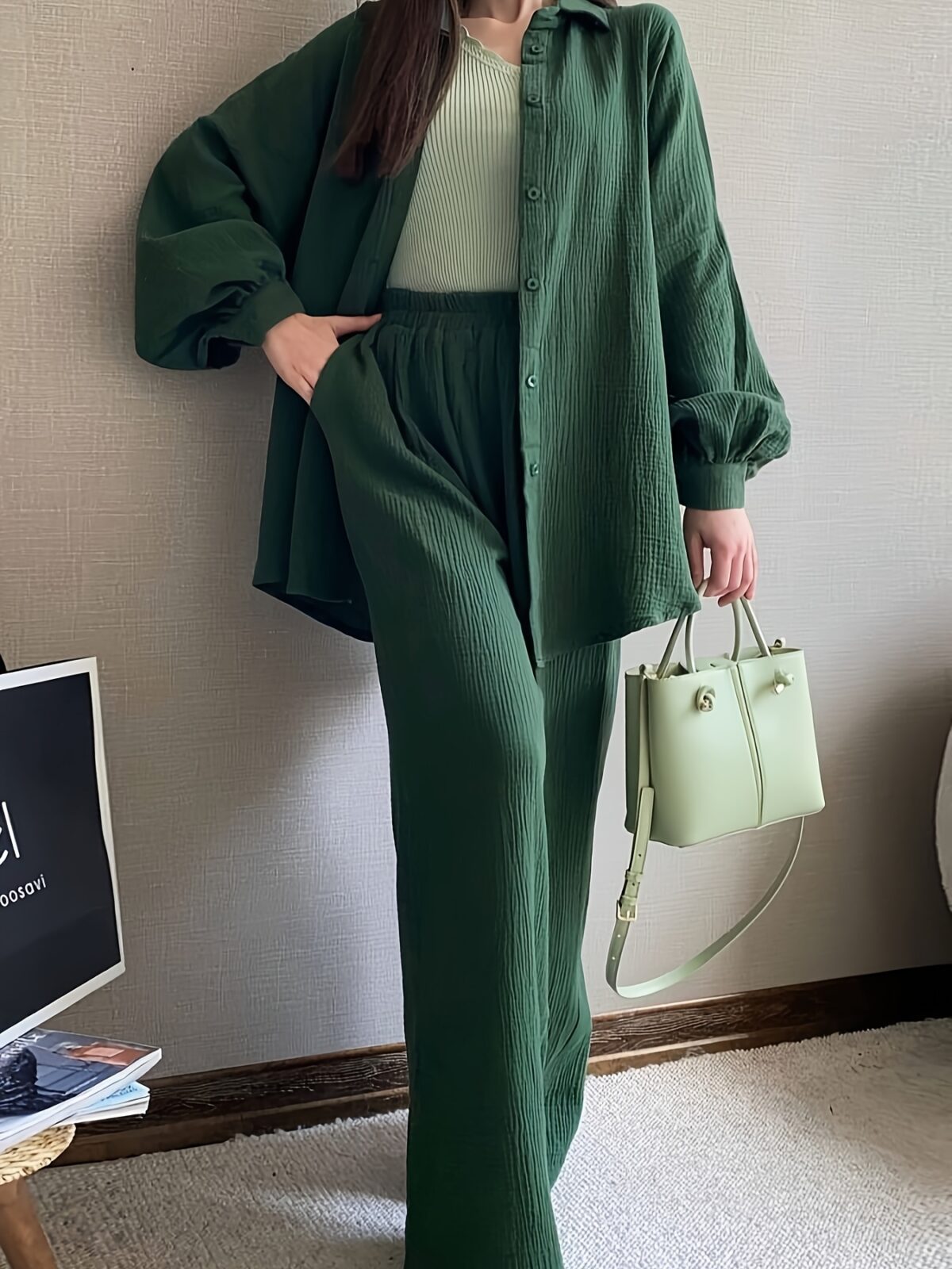 Newness Effortless Chic Two Piece Pant Set in luxurious polyester Flattering silhouette perfect for any occasion