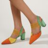 Womens color block chunky heel high heels with pointed toes and back ties