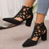 Newness Summer Breeze Hollow Block Heel Pumps Chic modern design in a nude color showcasing the stylish cut out detailing and comfortable block heel