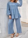 Newness Dahlia Ruffled Two Piece Set A stylish and comfortable two piece outfit featuring a ruffled design