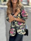 Flattering H silhouette womens camo print blazer jacket perfect for casual or formal wear