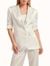 Summer Breeze Womens Satin Blazer in versatile style perfect for casual office or everyday wear Model showcasing the blazers smooth comfortable fit and sophisticated look