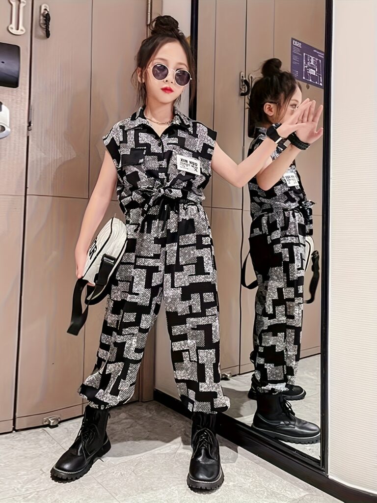 Stylish girls' striped streetwear set, perfect for everyday wear. The Newness City Chic Girls Striped Streetwear Set features a comfortable and chic design.