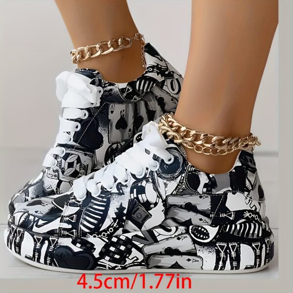 Newness Street Chic Graffiti Print Sneakers Elevate your street style with these chic comfortable and durable sneakers featuring a bold graffiti print
