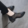 Newness Milan Chunky Black Booties Pointed toe booties with breathable mesh and a chunky mid block heel