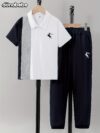 Adorable boys deer print outfit perfect for spring and summer adventures The two piece set includes a comfortable shirt and pants made from a breathable polyester blend Features a trendy deer print