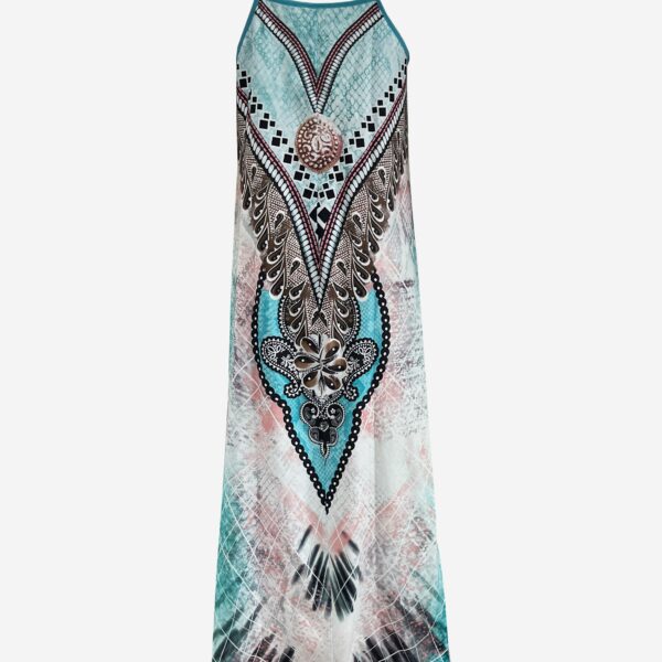 Effortlessly chic Casablanca Tribal Print Maxi Dress Set from Newness perfect for vacations or casual dates Features a flowing maxi dress with a vibrant tribal print