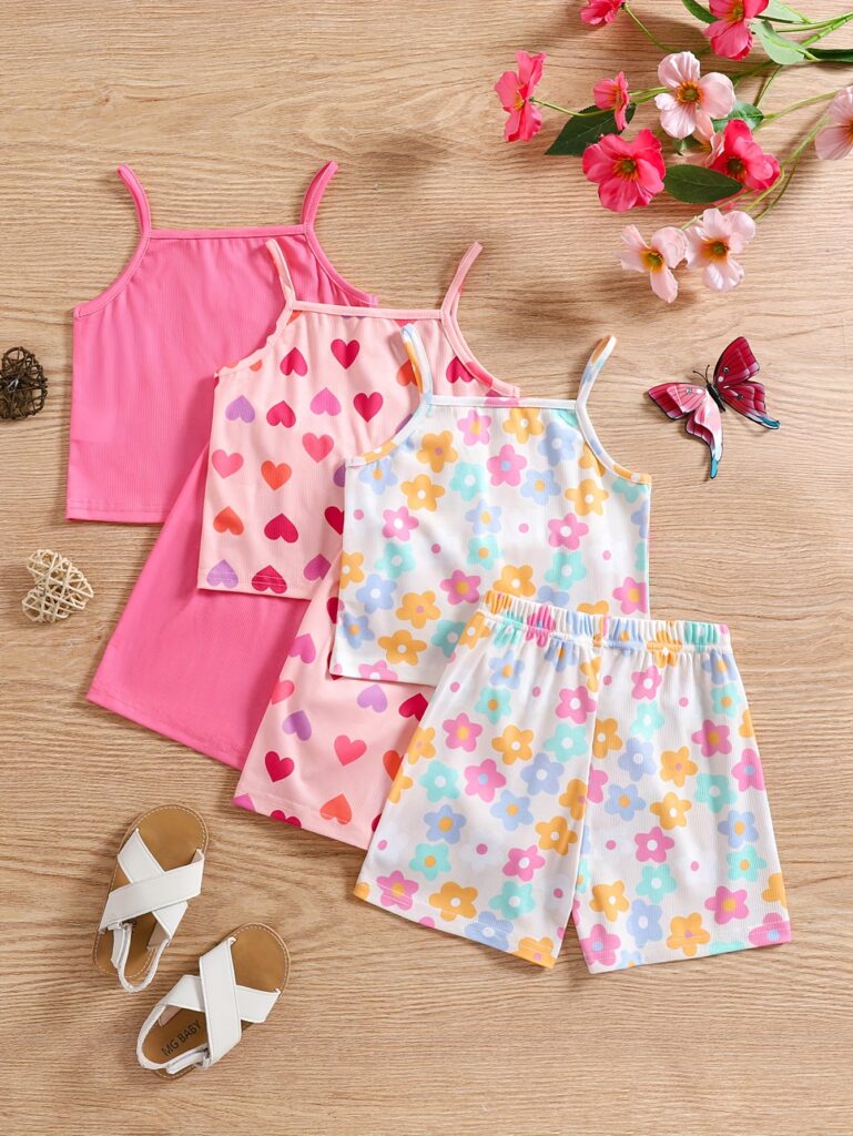 Newness Whimsical Wonderland Girls Summer Shorts Set: Adorable summer outfit for girls, featuring a stylish top and shorts.