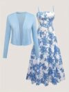 Effortlessly elegant Newness Summer Solstice Floral Print Dress Set A sophisticated two piece set featuring a floral print dress and matching accessories perfect for any occasion