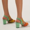 Womens color block chunky heel high heels with pointed toes and back ties