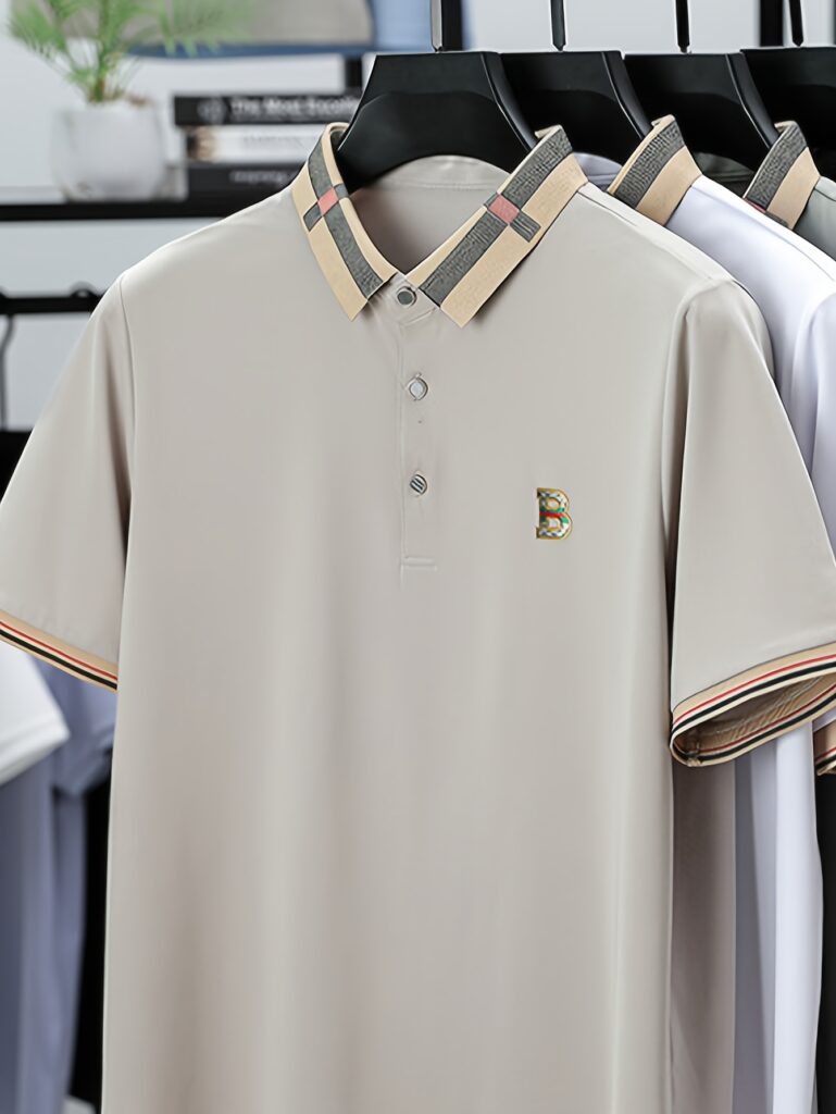 Newness Summer Breeze Men's Casual Polo Shirt in stylish alphabet pattern, perfect for summer. Short sleeve, breathable and fashionable.