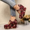 Newness Rose Skull Wedge Sandals Trendy platform wedges featuring a unique rose and skull print comfortable straps and stylish platform heels