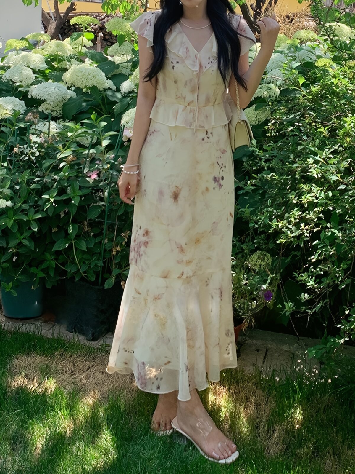 Effortlessly chic Newness Casablanca Floral Print Dress in a flattering silhouette with ruffle detailing perfect for summer