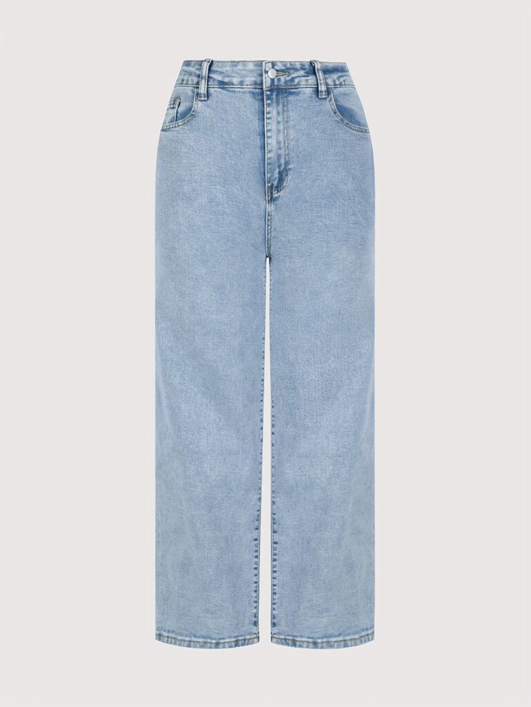 Effortless Chic Wide Leg Jeans by Newness in vintage-washed denim, showcasing a flattering wide leg silhouette and comfortable fit.