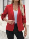 Crimson Chic Stylish Red Womens Blazer   Flattering three quarter sleeves loose fit lightweight polyester