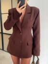 Newness Boardroom Boss Womens Elegant Tailored Lapel Collar Suit Jacket in brown A versatile blazer perfect for the office formal events or casual wear Featuring a tailored fit long sleeves and a flattering belted waist