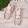 Adorable girls mesh sneakers in pink and white with glittery accents perfect for spring summer or fall Breathable and comfortable for active play
