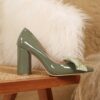 Sage Blossom Pointed Block Heel Pumps by Newness Chic pointed toe pumps with a comfortable block heel perfect for any occasion
