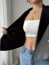 Womens Executive Chic Slim Fit Elegant Blazer in versatile color perfect for work or casual wear Close up showcasing the elegant design and slim fit