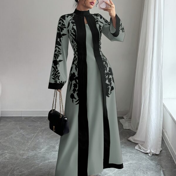Effortlessly elegant Newness Casablanca Floral Print Maxi Dress in a chic two-tone design, perfect for fall and winter.