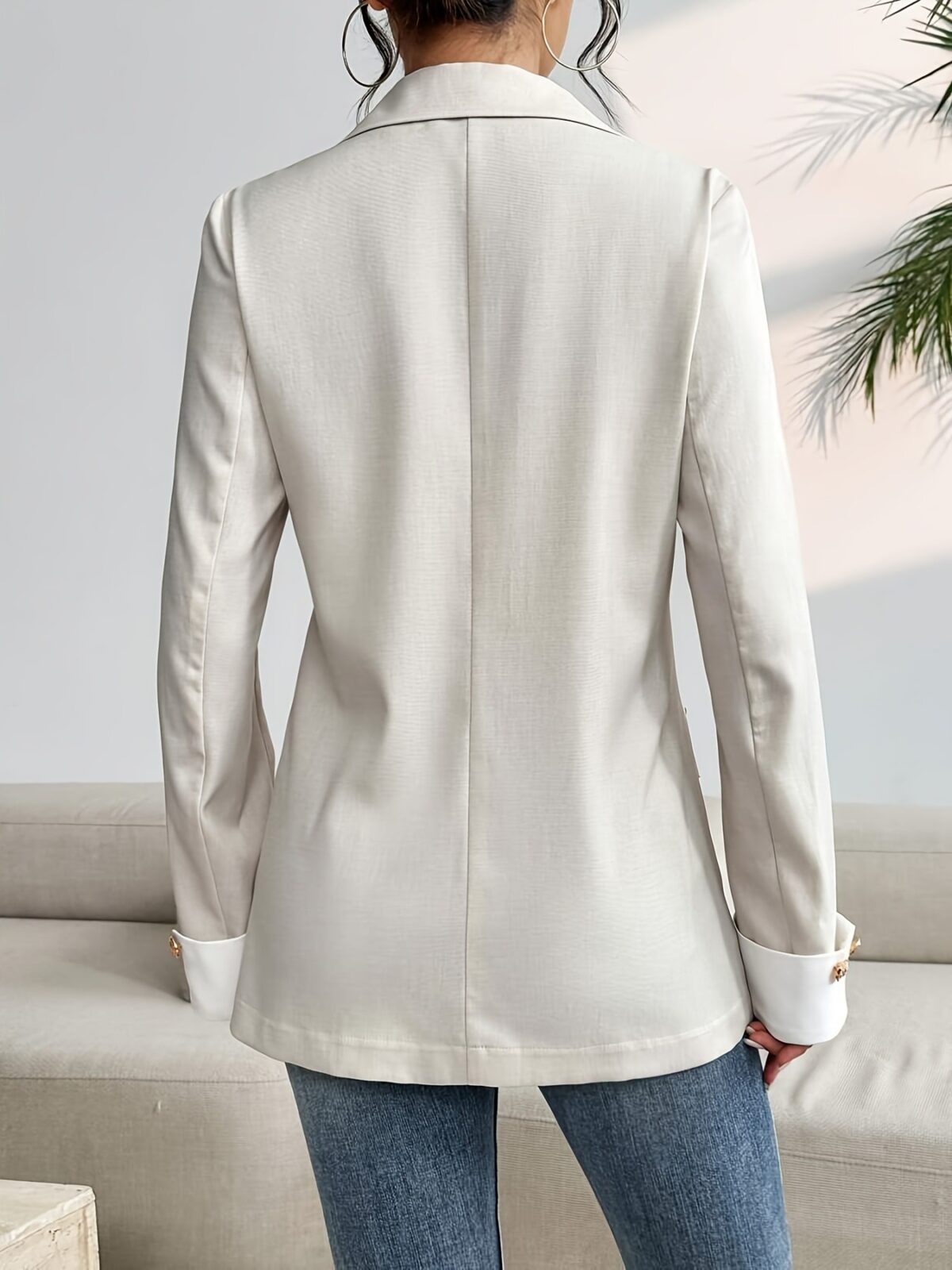 Executive Chic Womens Elegant Beige Blazer A versatile beige blazer perfect for professional or casual wear Tailored fit classic silhouette crafted from high quality polyester