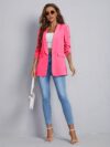 Modern Muse Womens Light Blue Casual Office Blazer a versatile light blue blazer perfect for the office or casual wear Flattering silhouette Model wearing a light blue blazer